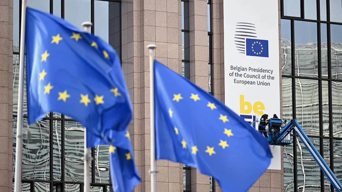Вид на здание председательства Бельгии в Совете Европейского союза в момент, когда Бельгия принимает председательство от Испании в Брюсселе, Бельгия, 03 января 2023 года. Фото: Dursun Aydemir / Anadolu / Getty Images