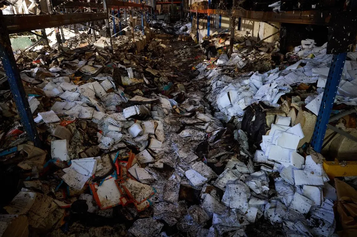 Aftermath of attack on printing press in Kharkiv. Photo: Telegram Zelenskiy / Official